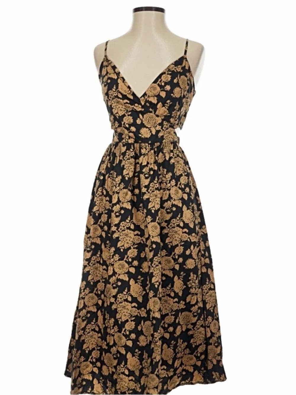 Amazon The Drop, Plus Size Floral V-Neck Maxi Dress in Black and Gold